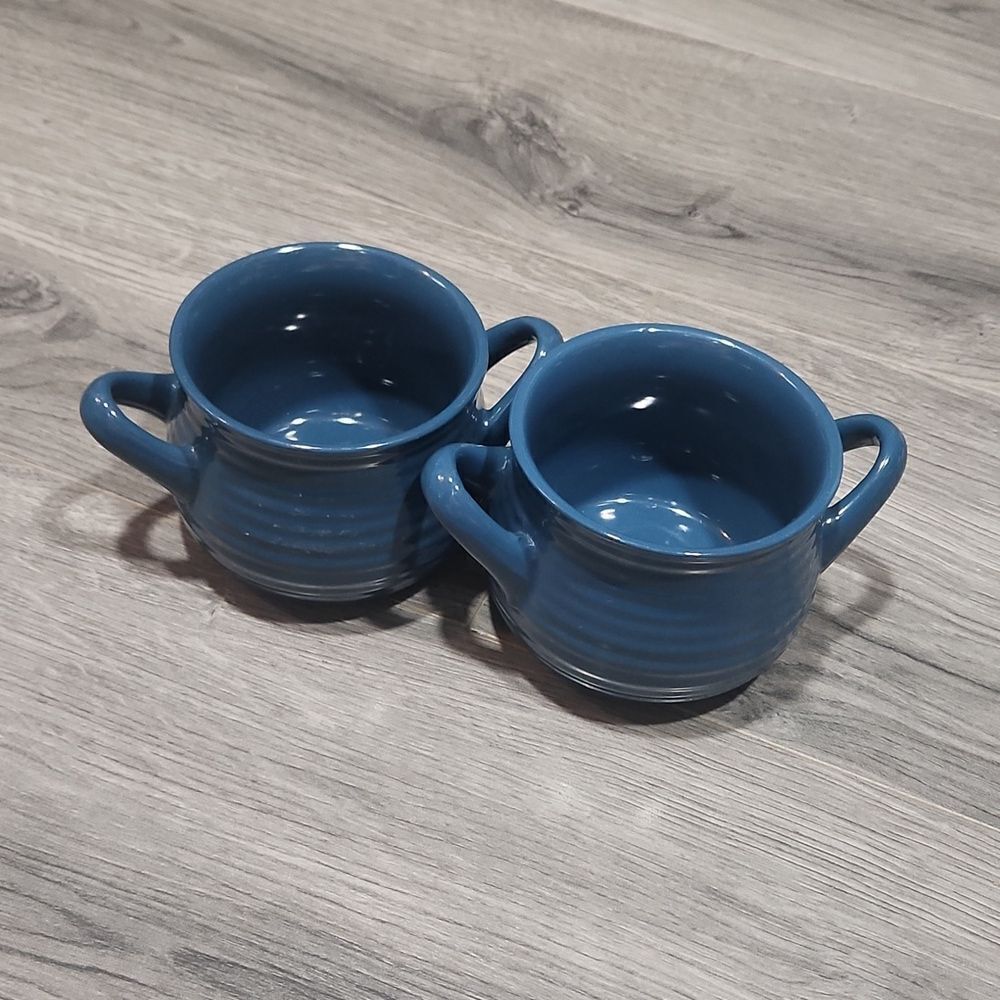 Set Of 2 California Pantry Dk Blue Crock Bowls